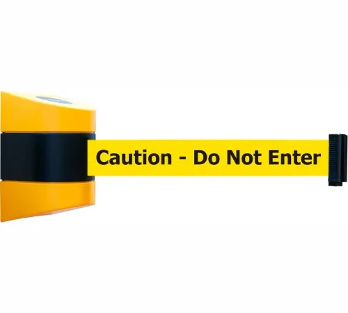 Yellow retractable belt reading "Do Not Enter