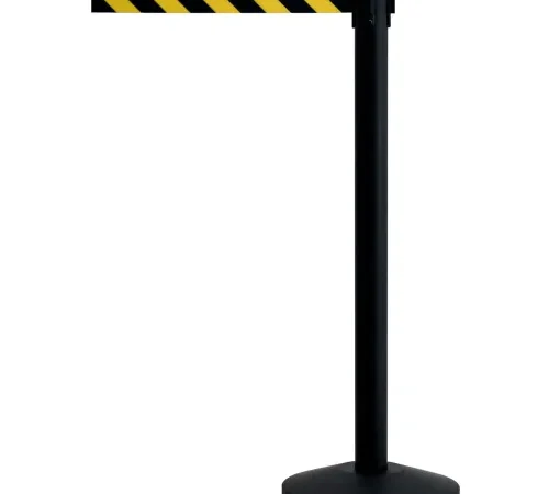 Black stanchion post with yellow-black retractable belt