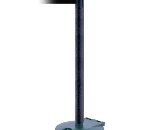 Crowd control stanchion with retractable belt