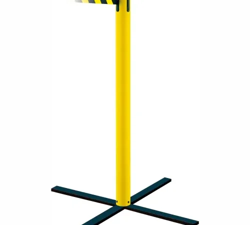 Yellow stanchion with retractable striped belt