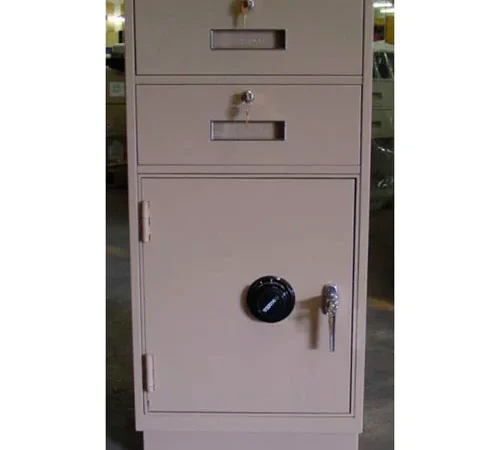 Fenco Pedestal Safe S-222L-A - 2 Drawers Thick Frame Left Hinged Door 19x19x38-1/2 Champagne