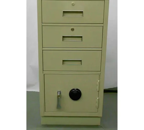 Fenco Pedestal Safe S-225L-A - 3 Drawers Thick Frame Left Hinged Door 19x19x38-1/2 Champagne