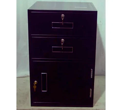 Black metal filing cabinet with locks