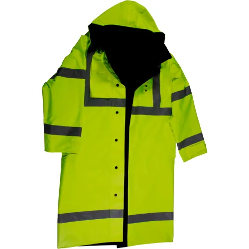 Petra Roc 48" Waterproof Reversible Raincoat, ANSI Class 3, 300D Oxford/PU Coating, Lime/Black, M