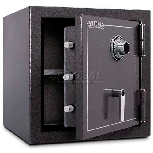 Black safe with combination dial and bolts