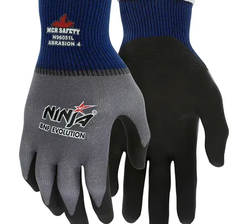 Pair of gray and black work gloves