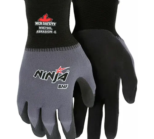 Gray and black Ninja work gloves