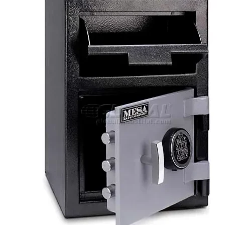 Black deposit safe with open electronic keypad