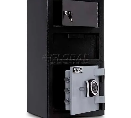 Black depository safe with open keypad door