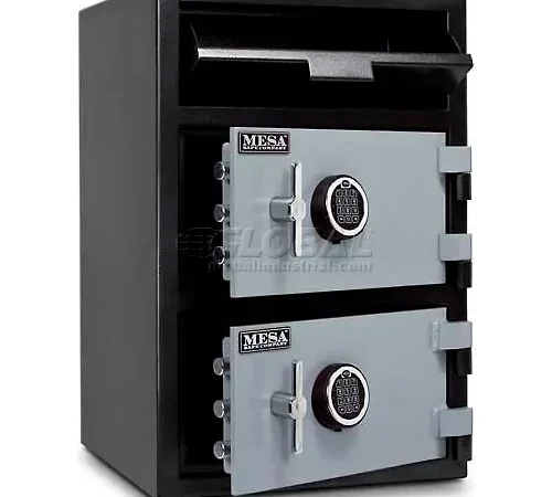 Black double-compartment deposit safe with keypads