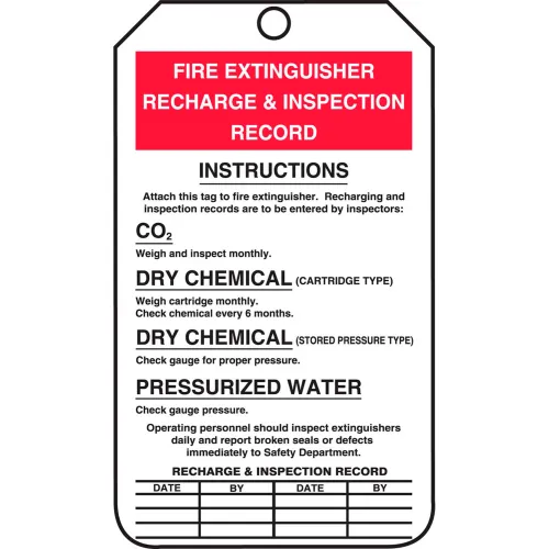 Accuform MGT208CTP Fire Extinguisher Recharge & Inspection Tag, PF-Cardstock, 25/Pack