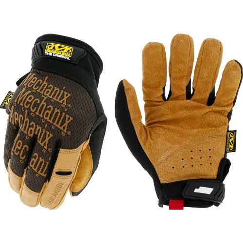 Pair of tan and black Mechanix gloves