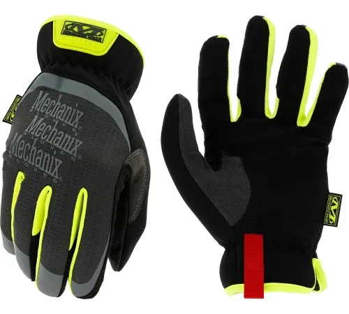 High-visibility black Mechanix work gloves