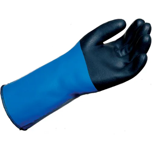 blue and black nitrile-coated safety glove