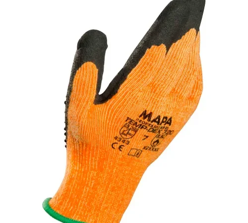 Orange work glove with black rubber coating