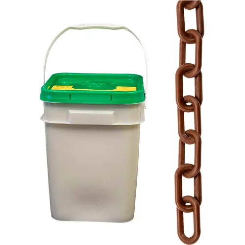 Mr. Chain® Plastic Barrier Chain In A Pail, 1-1/2" x 300'L, HDPE, Brown