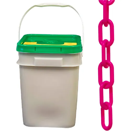 Mr. Chain® Plastic Barrier Chain In A Pail, 1-1/2" x 300'L, HDPE, Magenta