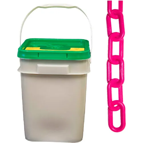 Mr. Chain® Plastic Barrier Chain In A Pail, 1-1/2" x 300'L, HDPE, Pink