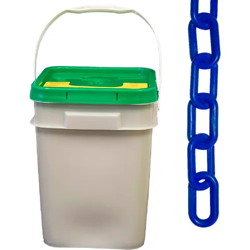Mr. Chain® Plastic Barrier Chain In A Pail, 1-1/2" x 300'L, HDPE, Traffic Blue