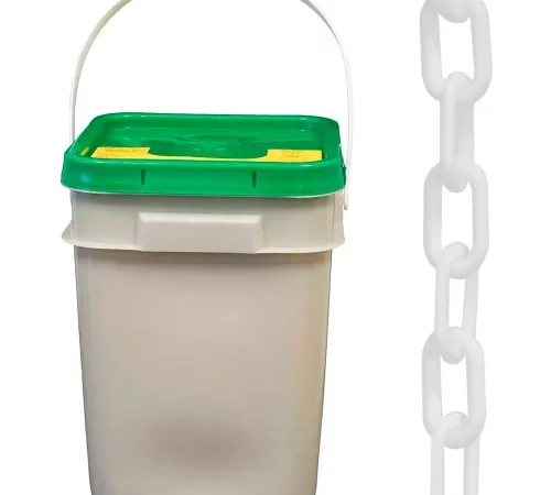 Mr. Chain® Plastic Barrier Chain In A Pail, 2" x 160'L, HDPE, White