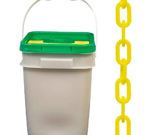 Mr. Chain® Plastic Barrier Chain In A Pail, 2" x 160'L, HDPE, Yellow