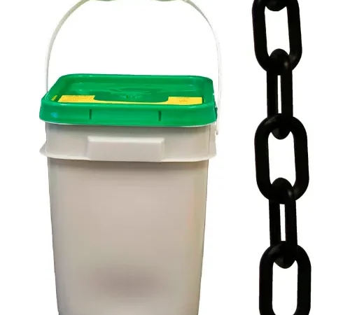 Mr. Chain® Plastic Barrier Chain In A Pail, 2" x 160'L, HDPE, Black