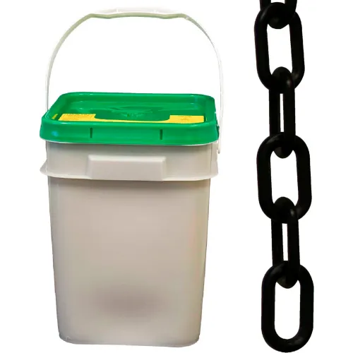 Mr. Chain® Plastic Barrier Chain In A Pail, 2" x 160'L, HDPE, Black