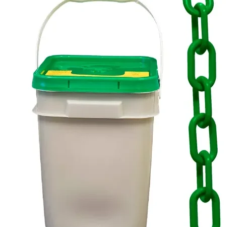 Mr. Chain® Plastic Barrier Chain In A Pail, 2" x 160'L, HDPE, Green