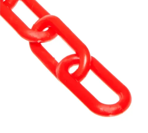 Red plastic chain links on white background