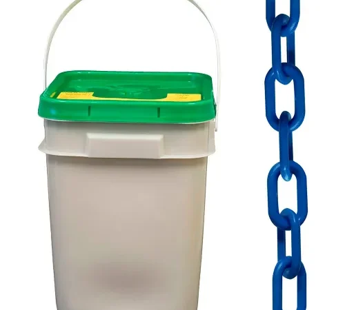Mr. Chain® Plastic Barrier Chain In A Pail, 2" x 160'L, HDPE, Blue