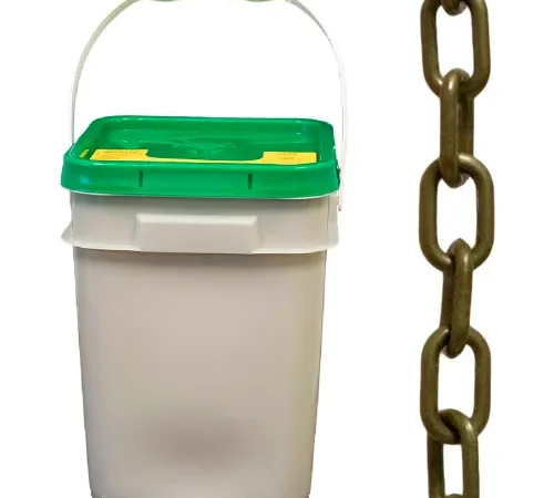 Mr. Chain® Plastic Barrier Chain In A Pail, 2" x 160'L, HDPE, Khaki Gold
