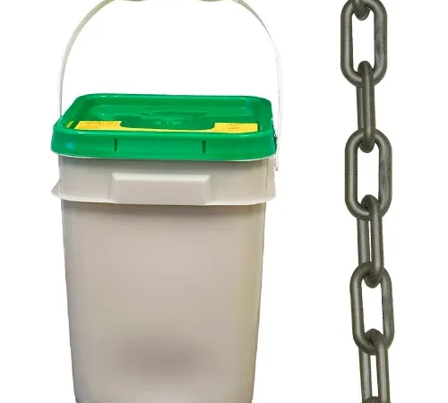 Mr. Chain® Plastic Barrier Chain In A Pail, 2" x 160'L, HDPE, Silver