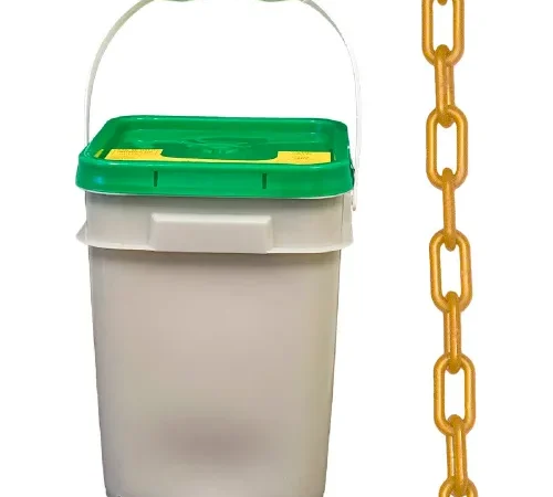 Mr. Chain® Plastic Barrier Chain In A Pail, 2" x 160'L, HDPE, Gold