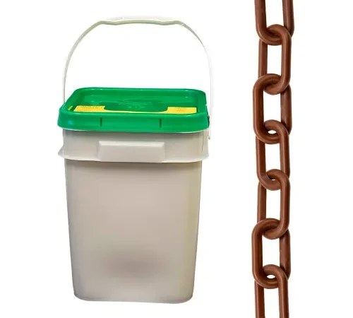 Mr. Chain® Plastic Barrier Chain In A Pail, 2" x 160'L, HDPE, Brown