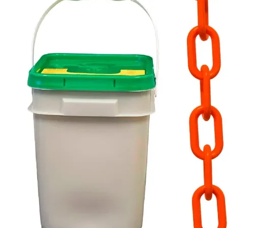 Mr. Chain® Plastic Barrier Chain In A Pail, 2" x 160'L, HDPE, Safety Orange