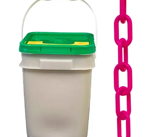 Mr. Chain® Plastic Barrier Chain In A Pail, 2" x 160'L, HDPE, Magenta