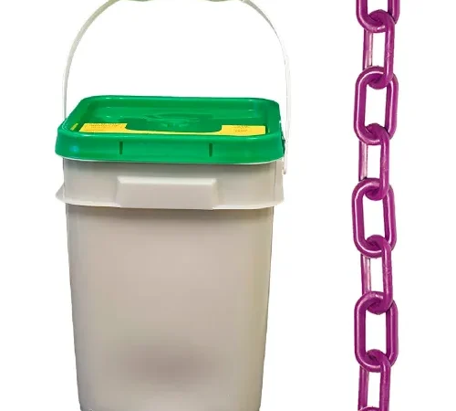 Mr. Chain® Plastic Barrier Chain In A Pail, 2" x 160'L, HDPE, Purple