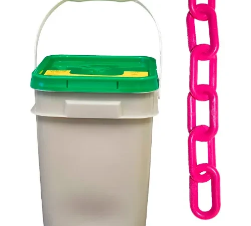 Mr. Chain® Plastic Barrier Chain In A Pail, 2" x 160'L, HDPE, Pink