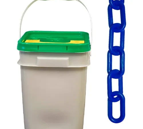 Mr. Chain® Plastic Barrier Chain In A Pail, 2" x 160'L, HDPE, Traffic Blue