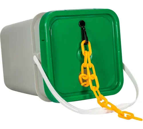 Mr. Chain® Plastic Barrier Chain In A Pail, 2" x 160'L, HDPE, Traffic Yellow