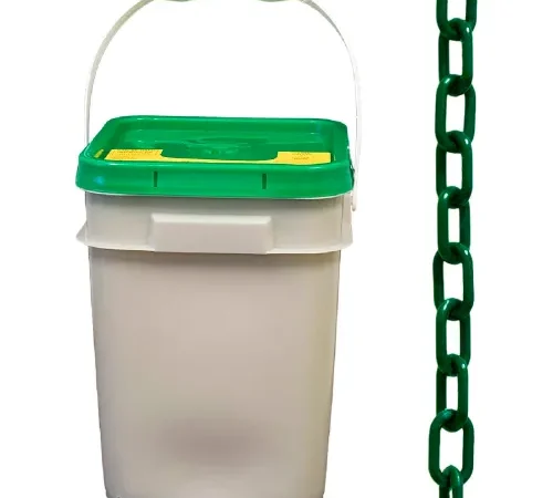 Mr. Chain® Plastic Barrier Chain In A Pail, 2" x 160'L, HDPE, Evergreen