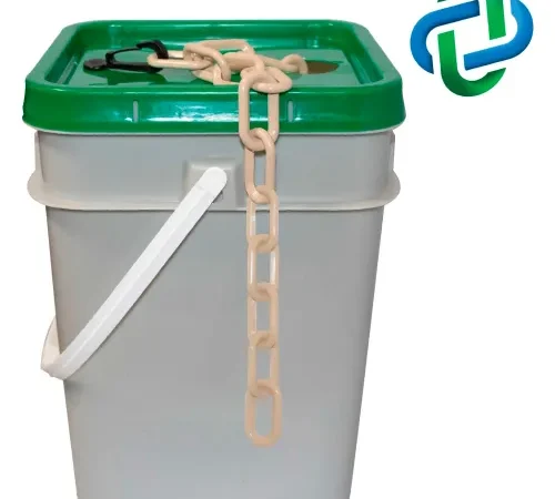 Mr. Chain® Plastic Barrier Chain In A Pail, 2" x 160'L, HDPE, Tan
