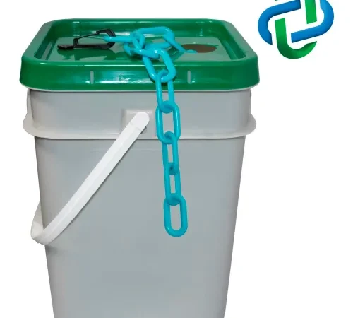 Mr. Chain® Plastic Barrier Chain In A Pail, 2" x 160'L, HDPE, Turquoise