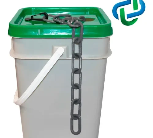 Mr. Chain® Plastic Barrier Chain In A Pail, 2" x 160'L, HDPE, Gray