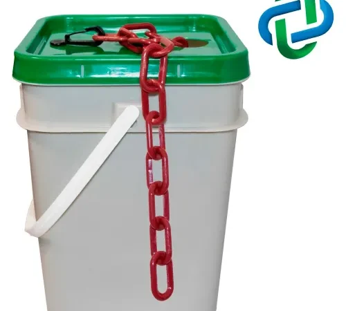 Mr. Chain® Plastic Barrier Chain In A Pail, 2" x 160'L, HDPE, Crimson