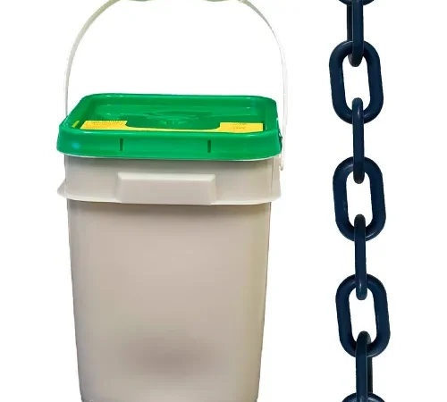 Mr. Chain® Plastic Barrier Chain In A Pail, 2" x 160'L, HDPE, Cobalt Blue