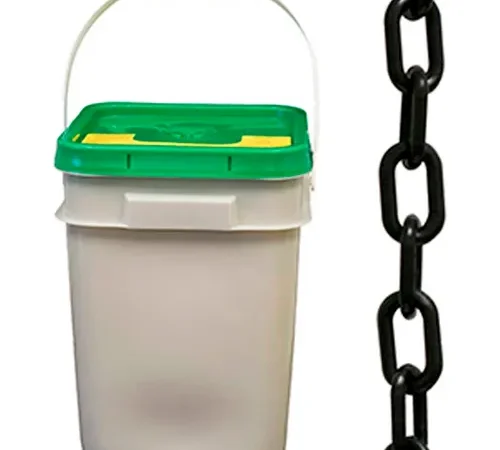 Mr. Chain® Plastic Barrier Chain In A Pail, 2" x 120'L, HDPE, Black