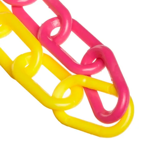 Mr. Chain Heavy Duty Alternating Plastic Barrier Chain, 2" x 100'L, Yellow/Pink