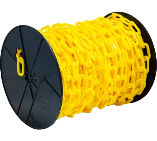 Mr. Chain® Heavy Duty Plastic Barrier Chain On A Reel, 2" x 100'L, HDPE, Yellow
