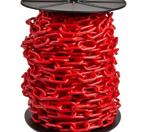 Mr. Chain® Heavy Duty Plastic Barrier Chain On A Reel, 2" x 100'L, HDPE, Red